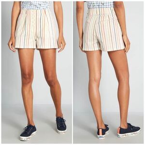 Modcloth Women's 14 Hitting the High Tide Colorful Striped High-Rise Shorts